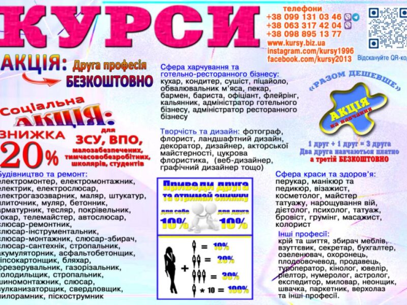 Курси кухар, електрик, зварник, слюсар, перукар