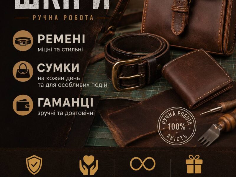 Шкіряні аксесуари ручної роботи на замовлення