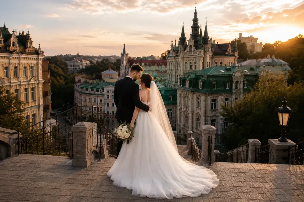 Весільна фотосесія на заході сонця Київ